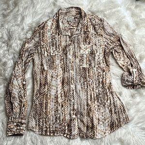 Lucky Brand Print Button Down Collared Long Sleeve Shirt Size Medium